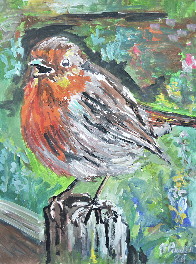 Singing European Robin Painting
