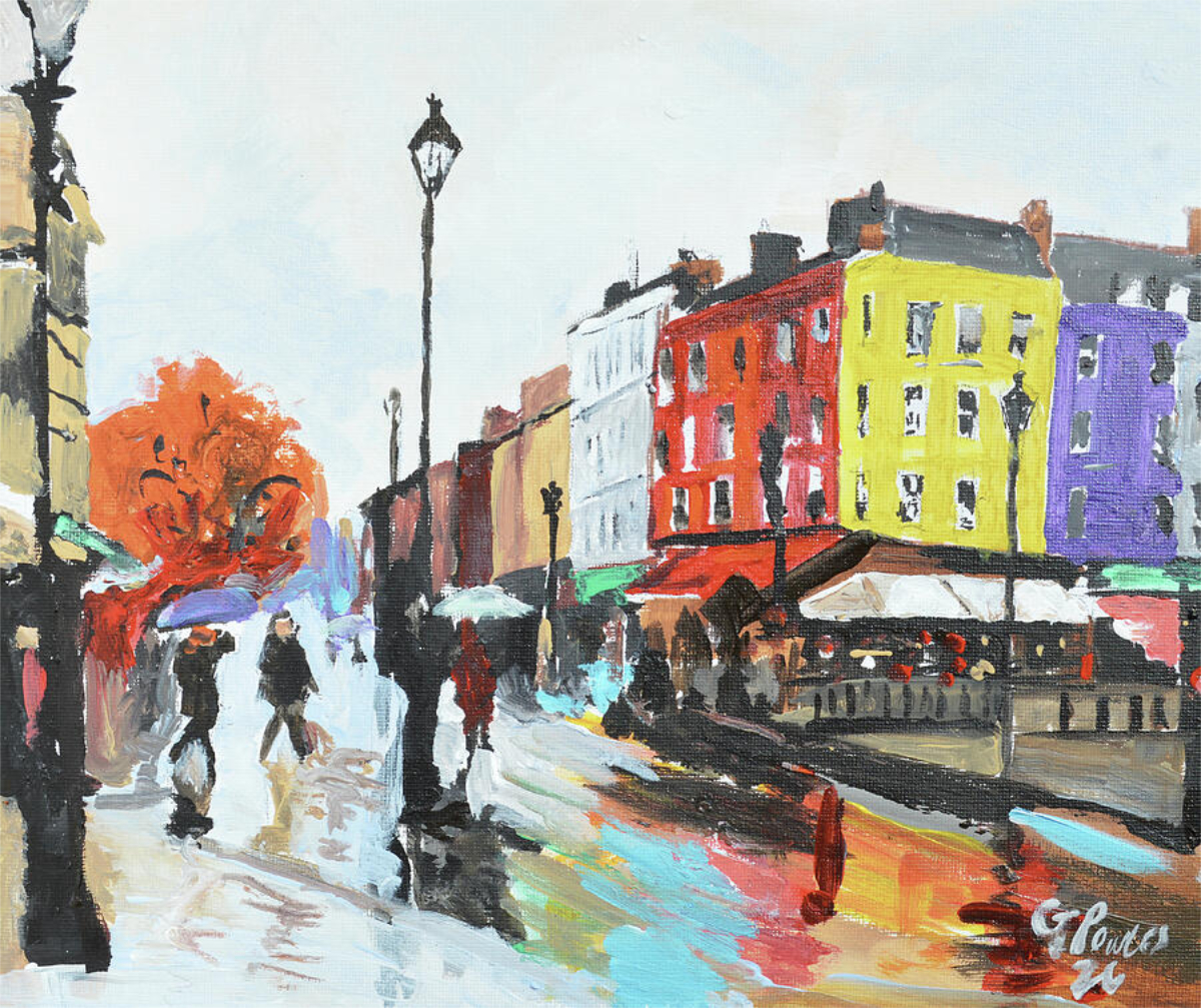 Rainy Boulevard Glow | Original Impressionist City Street Acrylic Painting