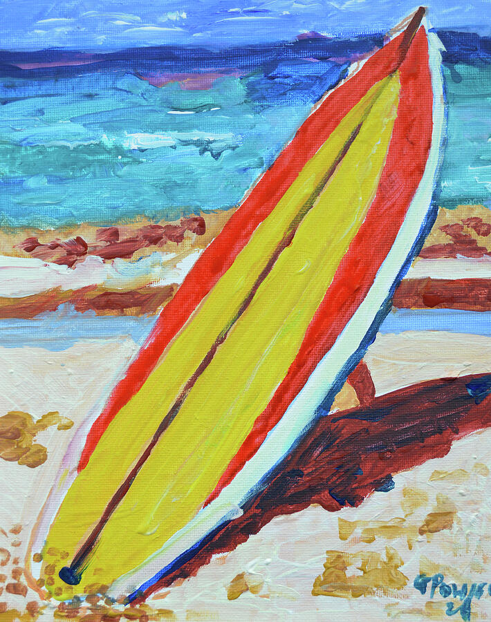 Surfboard on Sandy Beach Painting