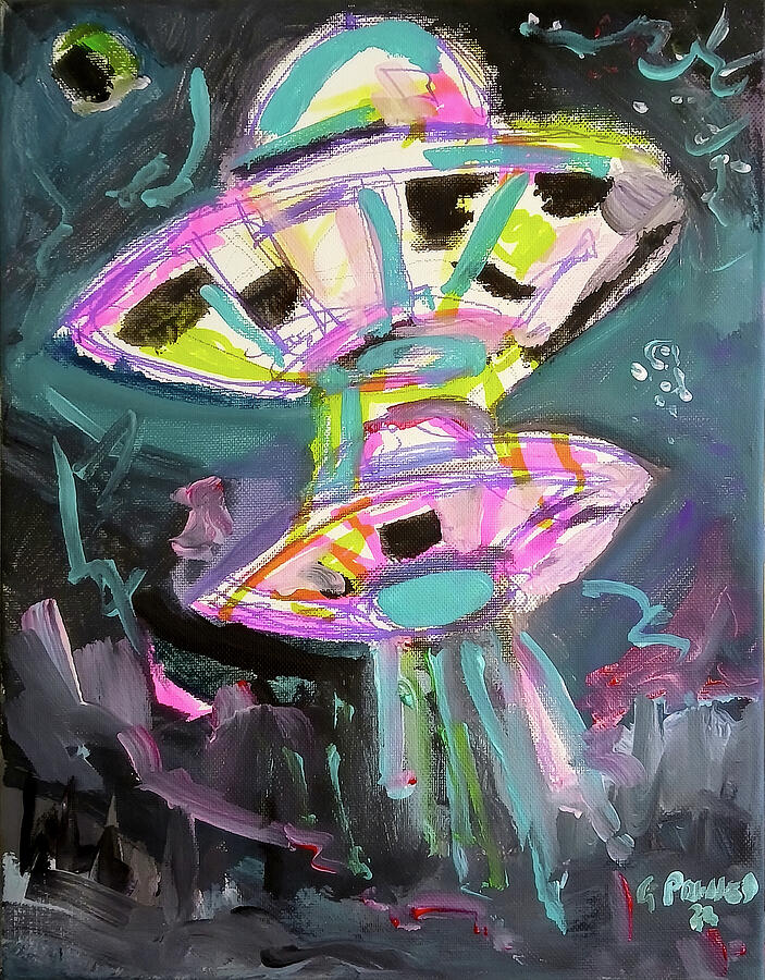 UFOs in a Night Sky Art
