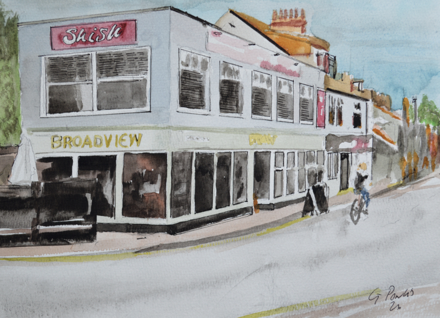 Broadview wine bar in Oulton Broad Watercolour Painting