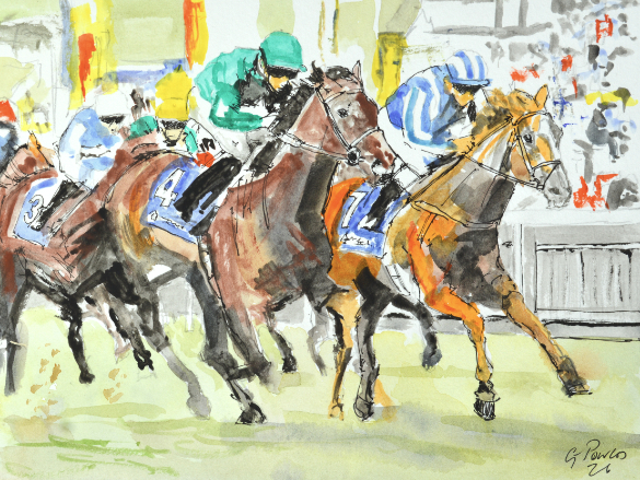 Horse Racing Watercolur Painting